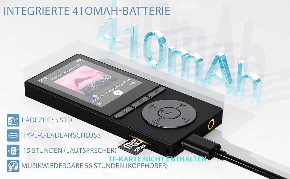 MP3 плеєр 64GB Bluetooth 5.3 з динаміком, HiFi звук, диктофон, E-book, чорний