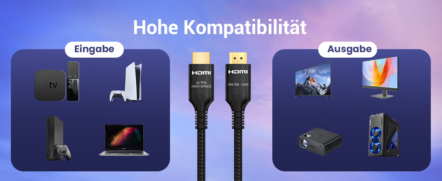 HDMI 2.1 кабель Etseinri 2 метри, 48Gbps, 4K 240Hz, 8K, eARC, HDCP2.3, HDR, Dolby Atmos, Vision для моніторів, телевізорів, проекторів, чорний