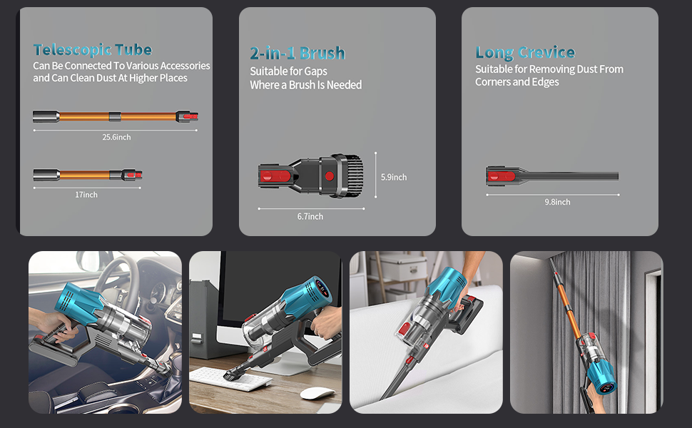 Bergxperten Orizom: Акумуляторний пилосос з автоматичним визначенням пилу | 60 хв роботи | Без мішка | Для килимів, твердих підлог та шерсті тварин | 550 Вт