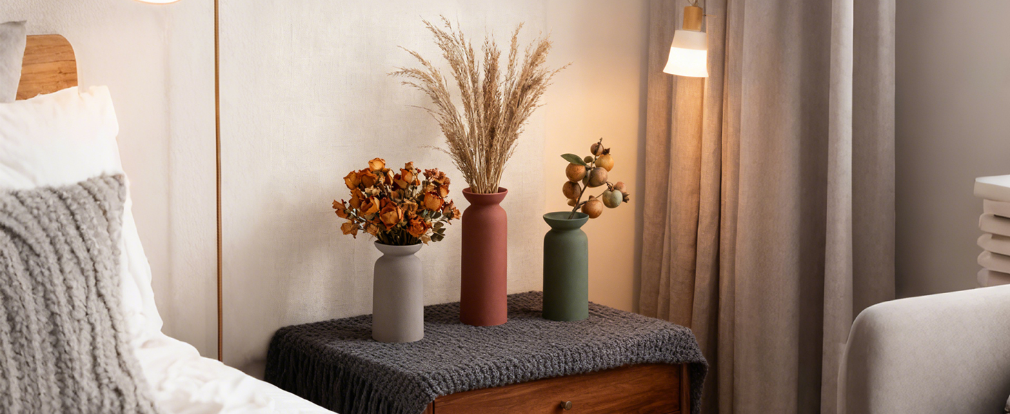 Керамічні вази 3 шт., сучасний мінімалізм, декор для дому, вази для пампасних трав, вітальня (12 білий)