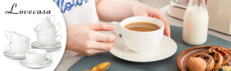 Набір кавових чашок Lovelasa Sweet 12 шт. з блюдцями, 230 мл, білий, для 6 осіб