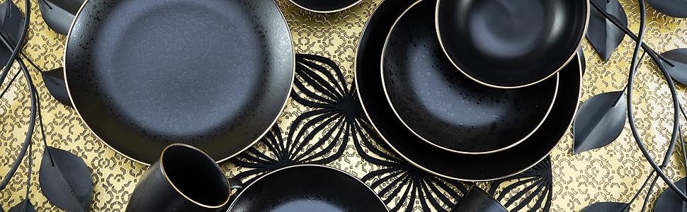 CreaTable INDUSTRIAL GOLD: 16-частинний набір посуду для 4 осіб (16-частинний комбінований сервіз з кераміки, безпечний для миття в посудомийній машині та використання в мікрохвильовці)