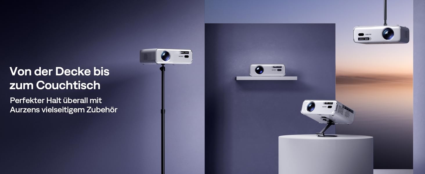 Aurzen Eazze D1 Smart Beamer: 4K проєктор для домашнього кінотеатру з WiFi, Bluetooth, автофокусом та корекцією трапецеїдальних спотворень. Підтримка Netflix, Dolby Audio, Full HD 1080P. Білий (GTV)