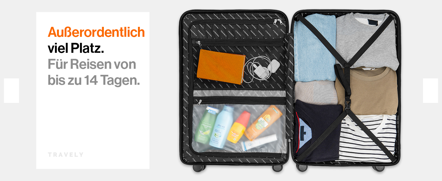 Набір валіз Travely з полікарбонату (77см, 67см, ручна поклажа), чорний, з TSA замком