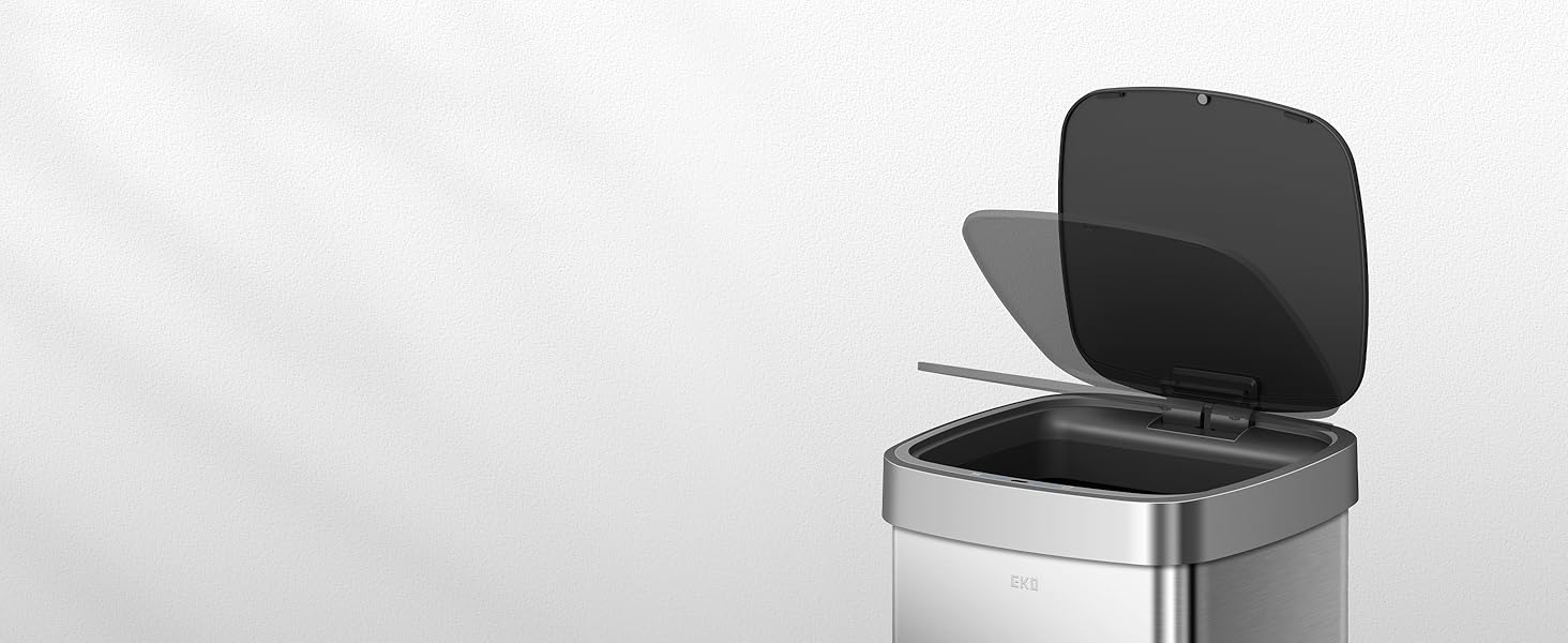Сміттєвий бак EKO EcoSmart 80л з сенсором, нержавіюча сталь, електричний, для кухні та дому, з кришкою Soft-Close, анти-відбитки, кутовий
