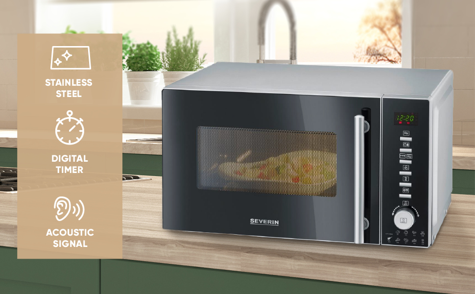 Мікрохвильова піч Severin 3-в-1 з грилем та конвекцією до 200°C, міні-піч, 25л, чорна, MW 7752