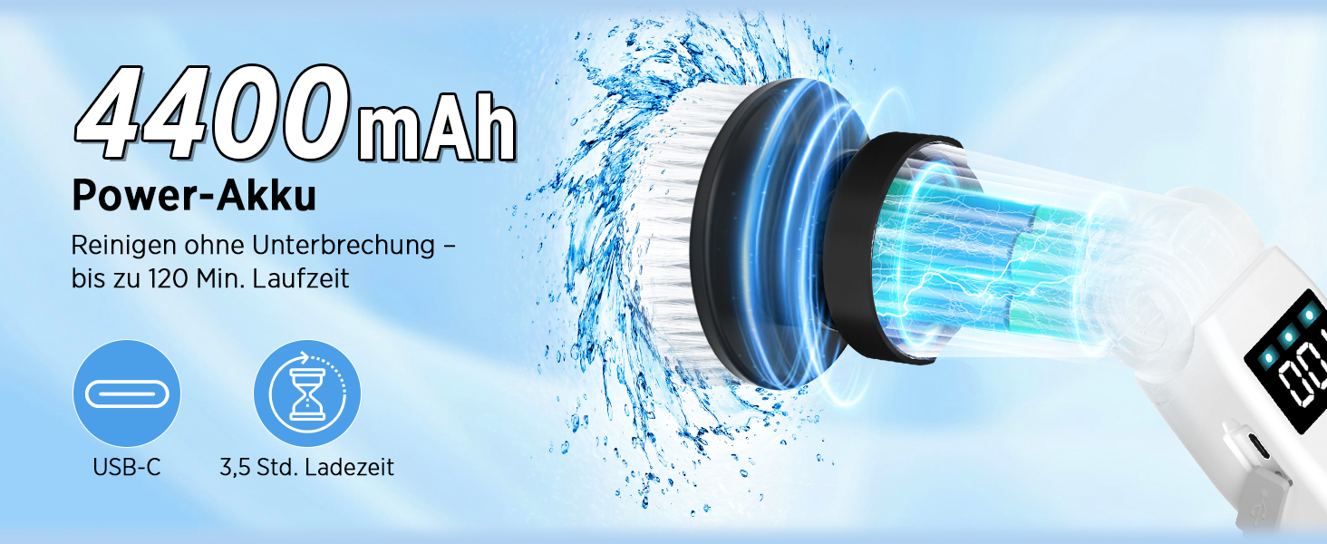 Електрична щітка для прибирання з 8 насадок, 3 швидкості, IP65 водостійка, регульована ручка, акумуляторна щітка для ванної, кухні, плитки, душу та кутів (біла)