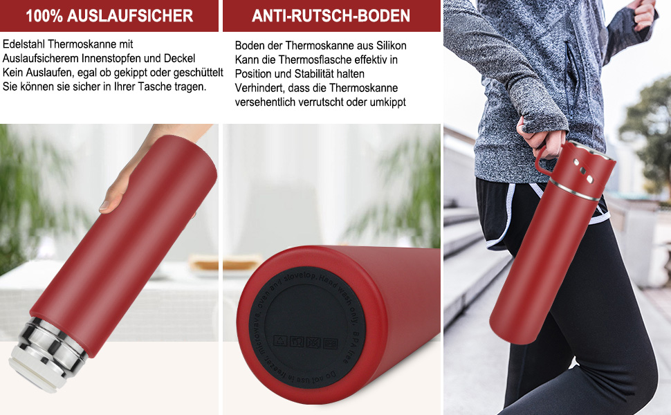 Термокухоль-термос із нержавіючої сталі 550 мл з кришкою-чашкою та ручкою, вакуумний термос 12 годин гарячим / 12 годин холодним, нековзний термос для кави в дорогу для спорту, роботи, школи, авто (червоний)