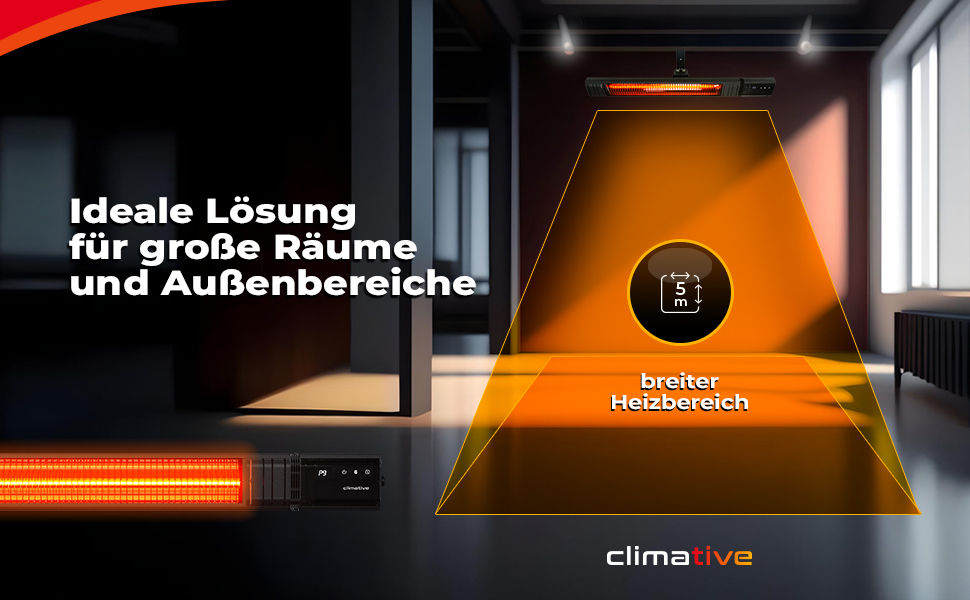 Інфрачервовий обігрівач RAY 2500W – електричний обігрівач з 9 ступенями, IP65 для тераси та приміщення, настінний, з пультом та таймером, чорний