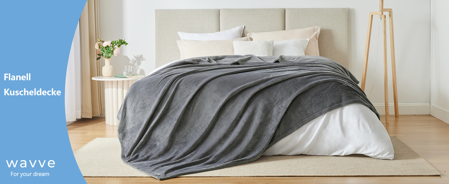 Плед WAVVE: теплий та м'який плед з флісу 150x200 см, сірий колір. Ідеально для дивану та відпочинку.