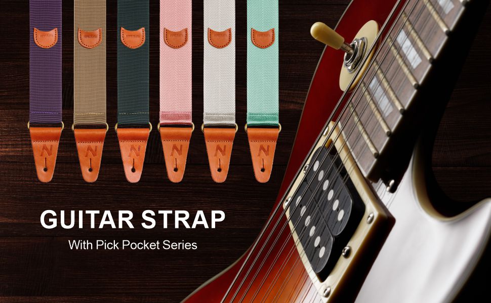 Гітарний ремінь з кишенею для медіатора, вінтажний, з кінцями з повном'якої шкіри. Підходить для бас-гітари, електро- та акустичної гітари. З безкоштовним кріпленням для ременя, 1 паром затискачів та 4 медіаторами. Колір: світло-зелений