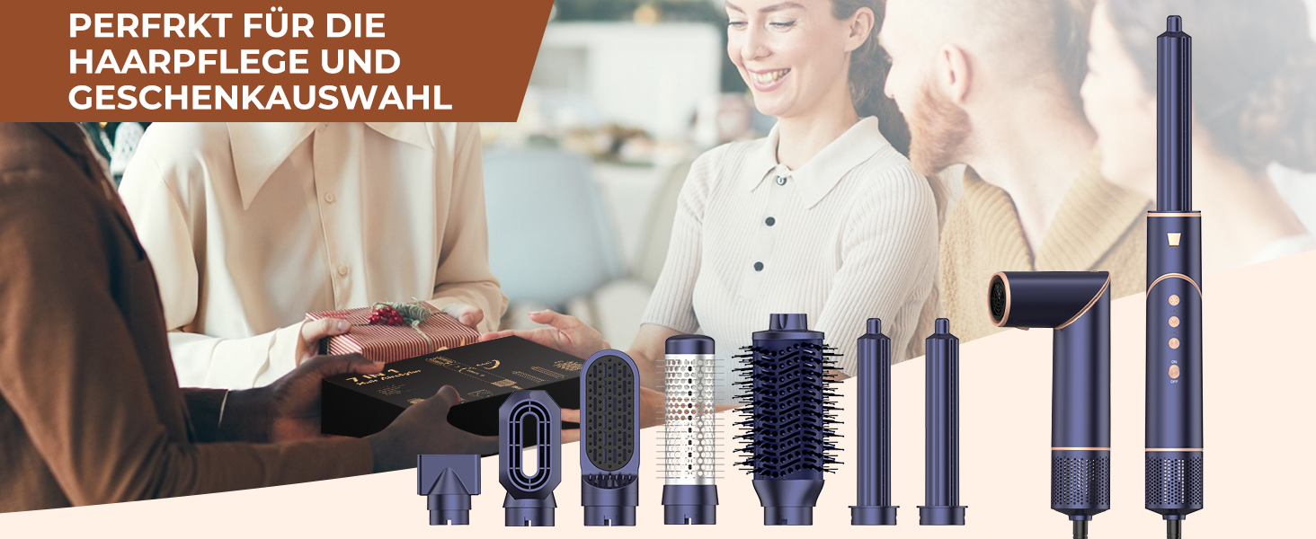 Фен-щітка Air Styler 7 в 1: іонізація, складний, 110,000 обертів, для укладання, локонів, випрямлення, блакитний