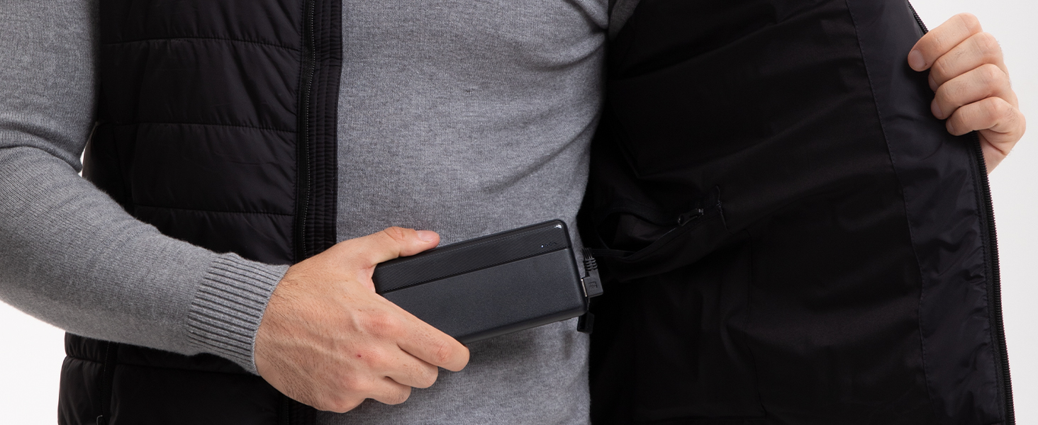 Обогріваючий жилет для чоловіків та жінок з акумулятором, 13 зон обігріву, 3 режими температури, чорний, L