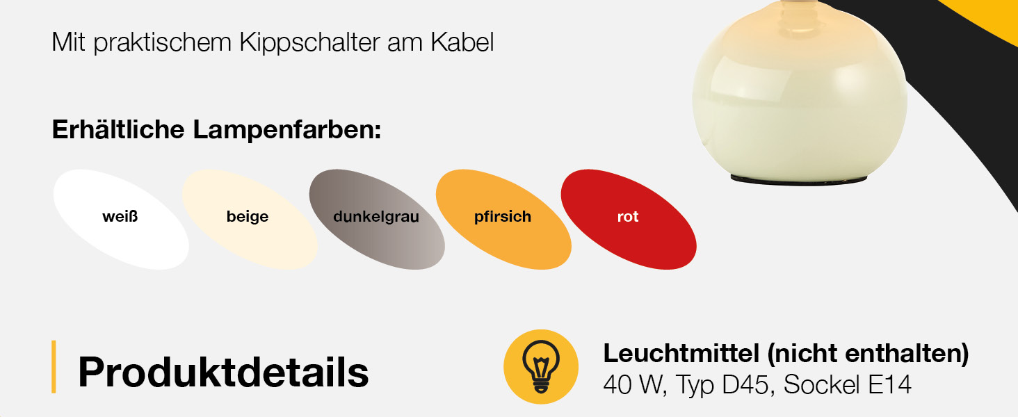 BRILLIANT Primo: Стильна настільна лампа з тканинним абажуром – для спальні, вітальні та приліжкові зони – E14, оранжевий/бежево-коричневий
