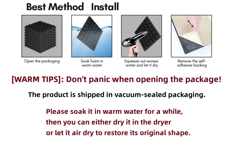 Акустичний поролон самоклейний Sonnewelt, 24 шт. (5x30x30 см), 3D пірамідні панелі для звукоізоляції та поглинання ехо в студію, офіс, чорний