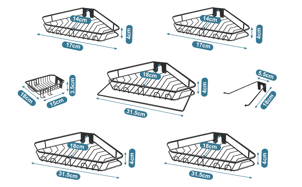Настінна полиця для душу Bomclap з нержавіючої сталі, кутова, з тримачем для рушників, без свердління, чорна, 137-290 см