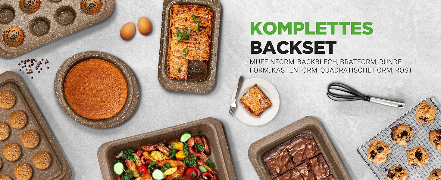 Набір посуду NutriChef Сандбраун 22 предмети з антипригарним мармуровим покриттям: сковороди, каструлі, кухонні прилади, форма для випічки, рукавиці, для індукційних плит, посудомийна машина