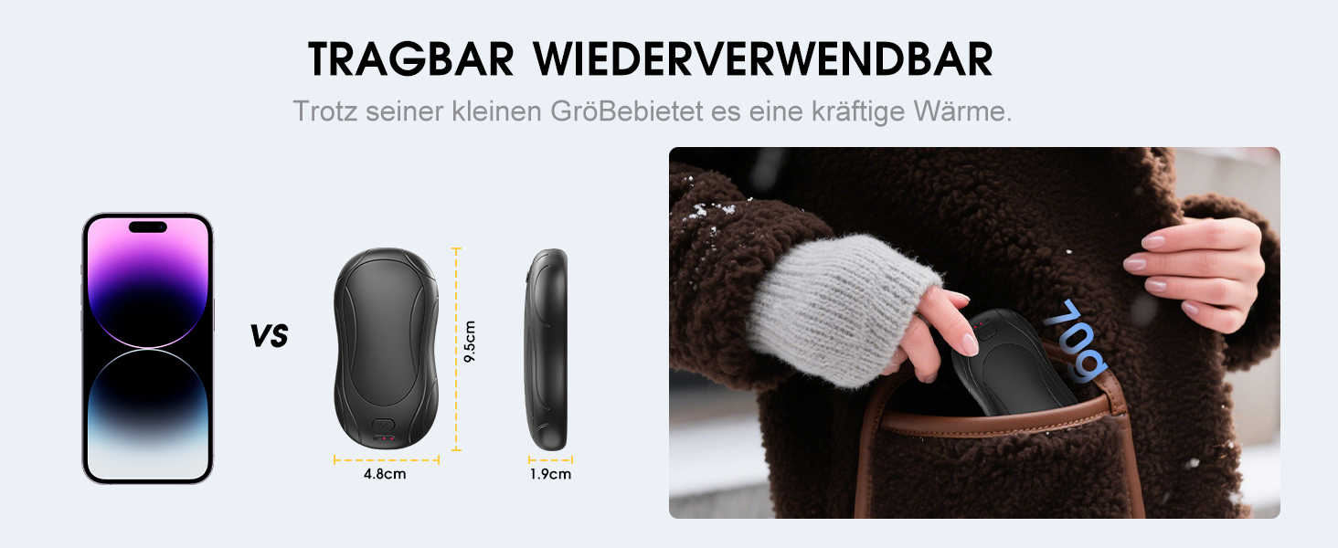 Електричний грілка для рук, USB грілка для рук, 2 шт. - подарунок для жінок, чоловіків, дітей. 3 режими, до 18 годин тепла, для гольфу, кемпінгу, полювання. Чорний