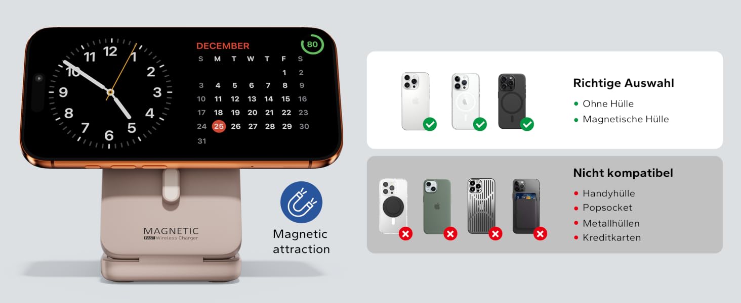 Бездротова зарядна станція KPON MagSafe 3-в-1 для iPhone 17-12, Apple Watch 11-2 та AirPods, складана швидка зарядка з адаптером 20W, Рожева