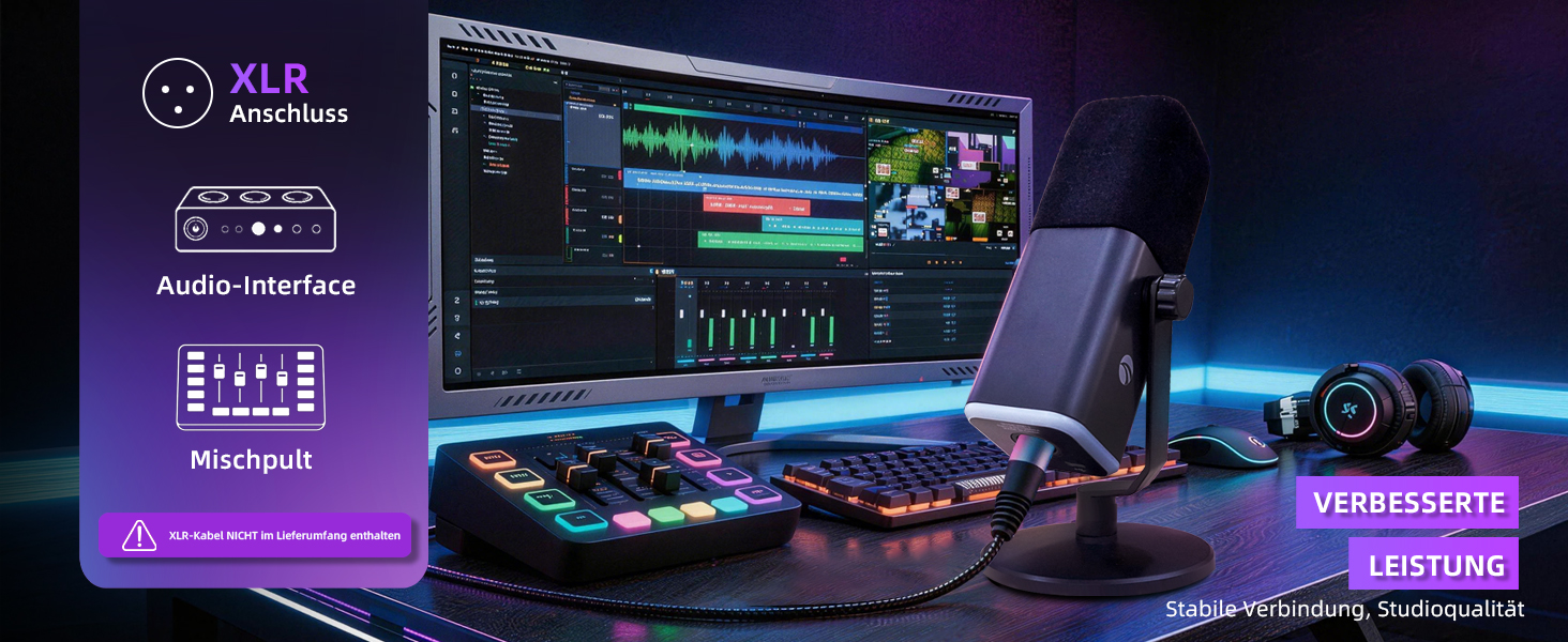 Динамічний мікрофон VCOM XLR/USB для ПК з роз'ємом 3.5 мм, професійний вокальний мікрофон для запису та стрімінгу