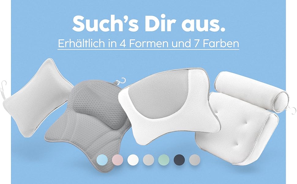 Vesta+ Grey Bath Pillow with Suction Cups - Tested Winner - Neck & Back Support - Non-Slip Bath Cushion for Bathtub & Shower