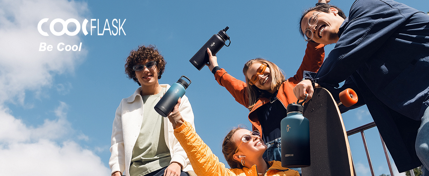 Термофляга Coolflask 2Л зі сталі нержавіюючої з трубою та 3 кришками, вакуумна пляшка для води для спорту та подорожей, Starry Indigo Black