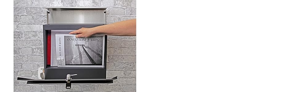 Поштовий ящик антрацит з нержавіючої сталі, з вікном та табличкою для імені, відділення для газет, замок з 2 ключами, настінний поштовий ящик RAL 7016, великий розмір