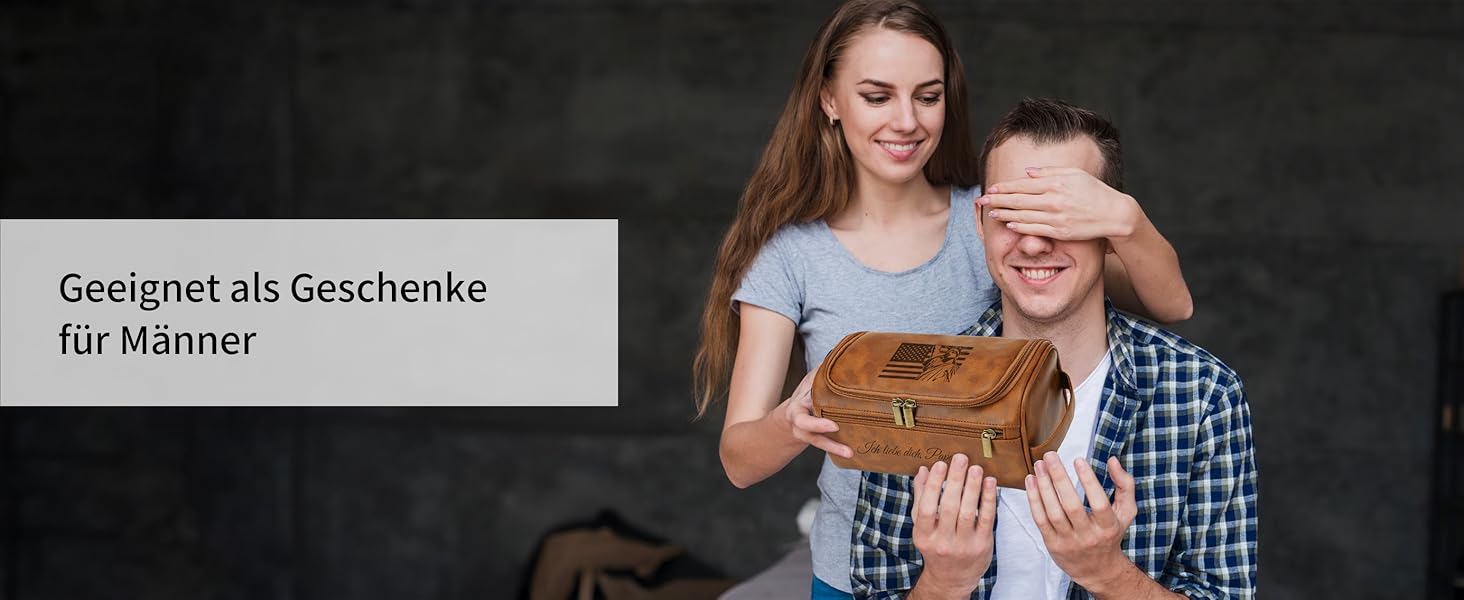 Чоловіча дорожня косметичка Easycosy з лазерним гравіюванням, шкіряна, на блискавці, червоно-коричнева. Ідеальний подарунок для чоловіків, тата, дідуся, колеги.