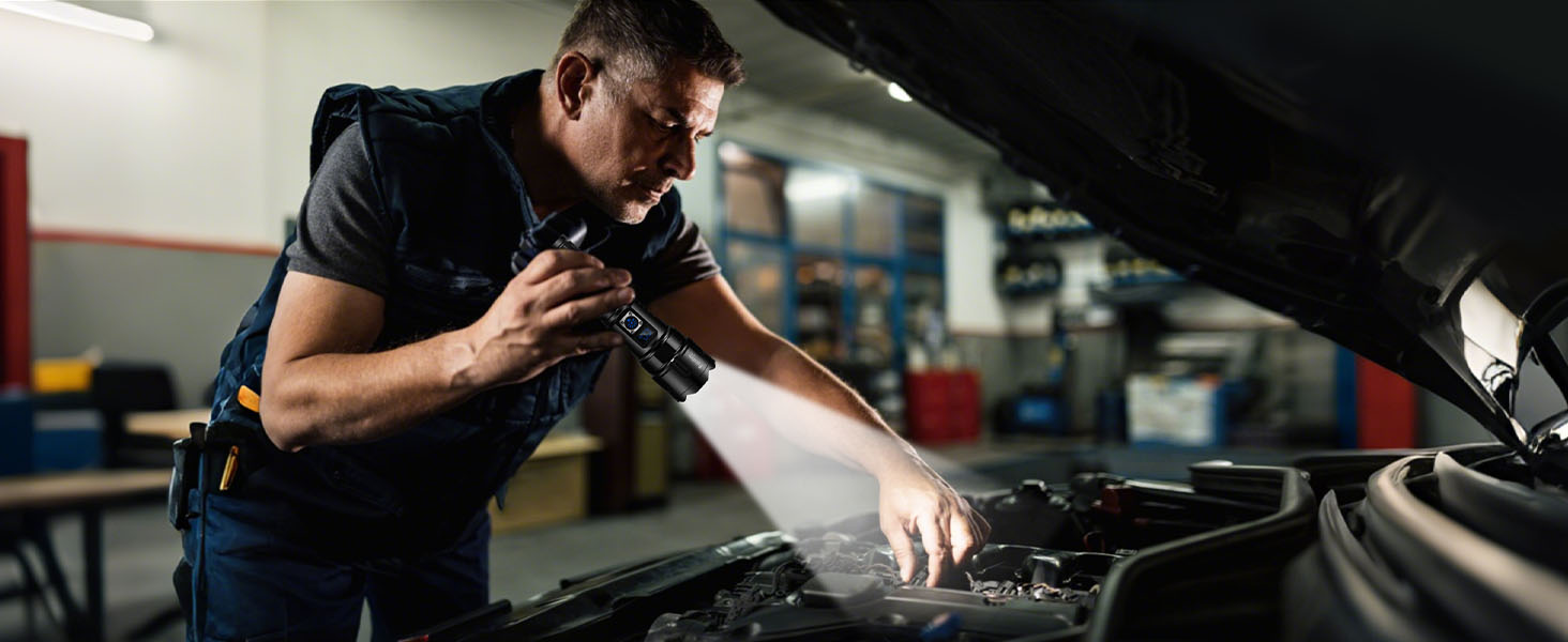 LED ліхтар на батареї, 500 000 люмен, тактичний, з регулюванням фокусу, для кемпінгу, матовий чорний