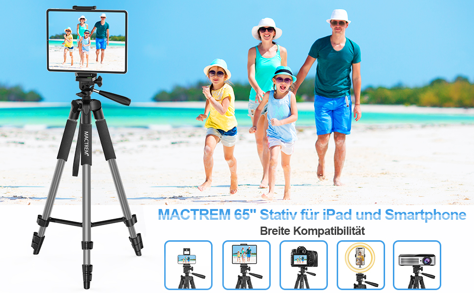 Штатив Handy Upgrade 165 см для камери, смартфона, iPad. 360° обертання, портативний трипод з пультом дистанційного керування. Сумісний з усіма телефонами, iPhone, Samsung, камерами, GoPro (сірий)