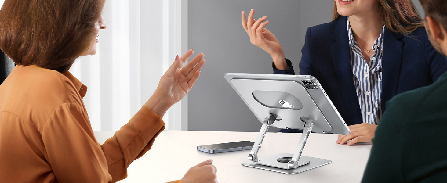 Підставка для ноутбука на стіл, 360° обертання, регульована, складна, з алюмінію, сумісна з MacBook Air Pro, HP Notebook (10–17,3 дюймів), обертова, срібна