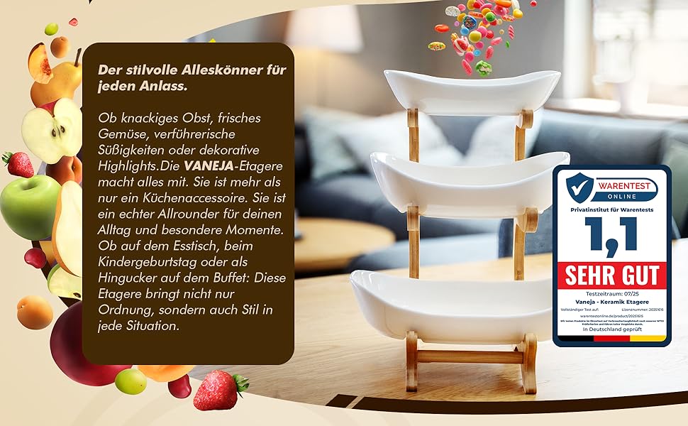 Керамічна фруктова тарілка на бамбуковому підставці, 3 яруси, для фруктів, закусок, випічки, стильна, сучасна, зелена