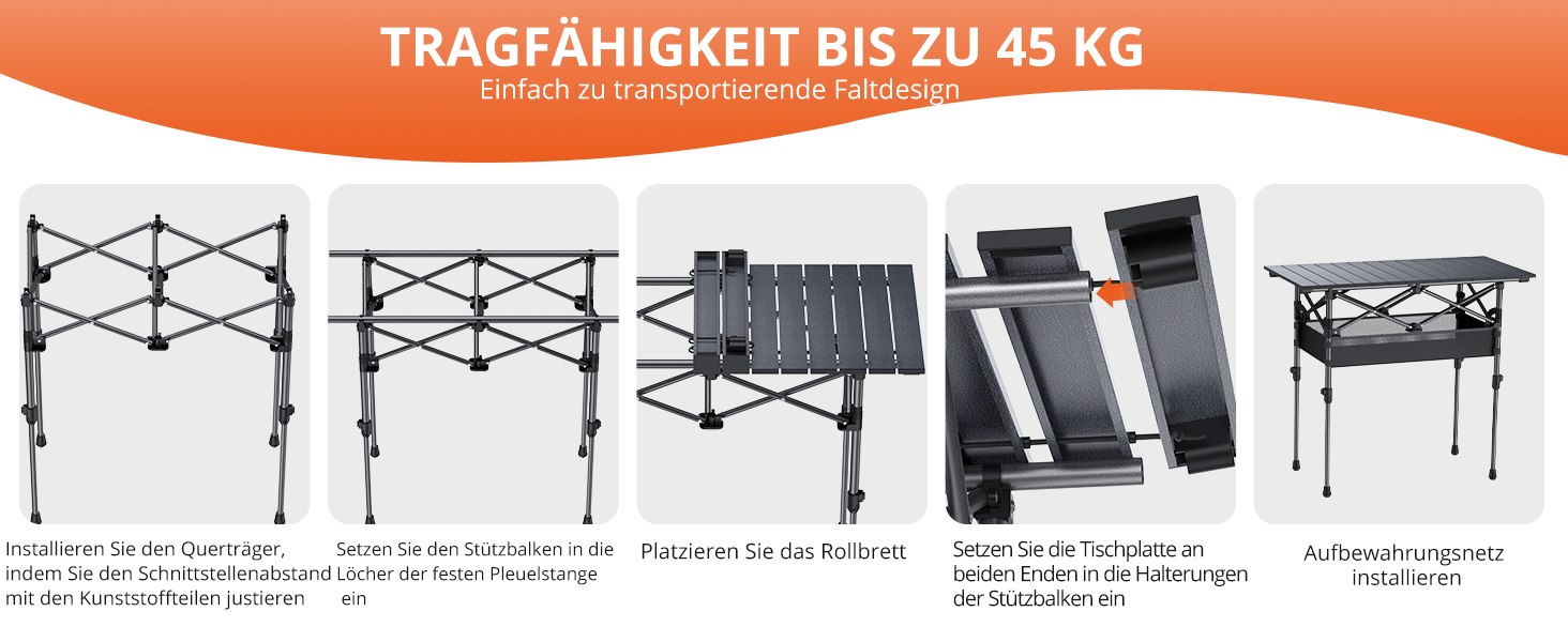 Складаний туристичний стіл FUNYKICH 82x40 см з регулюванням висоти (44/70 см), з сітчастою кишенею, для пікніка, кемпінгу, BBQ, саду