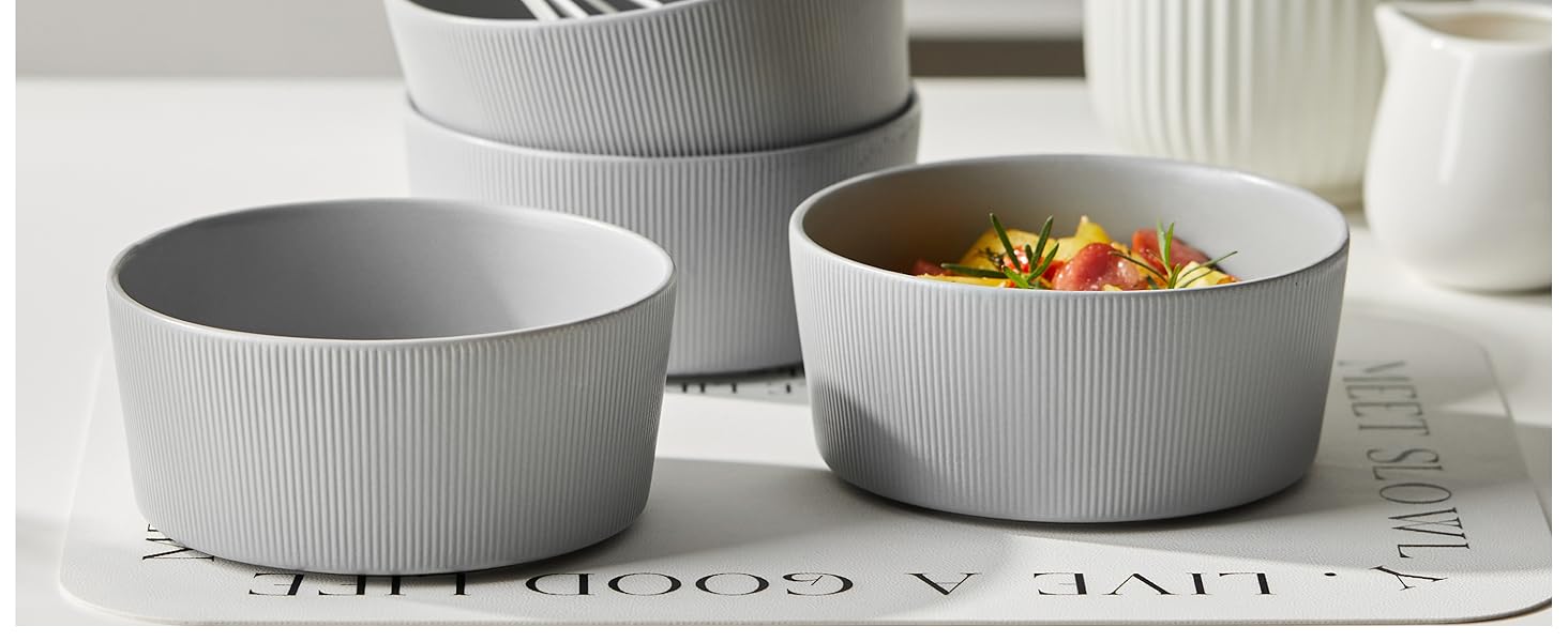 Набір посуду Jiwoo для 4 осіб (12 предметів): тарілки, десертні тарілки, супові миски. Bone China, матовий сірий колір, для мікрохвильовки та посудомийної машини