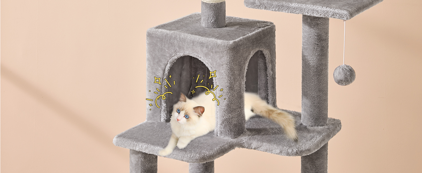 Кігтеточка для котів MSmask велика, багатоповерхова з платформами, гамаком та сизалевими стовпами (світло-сіра)