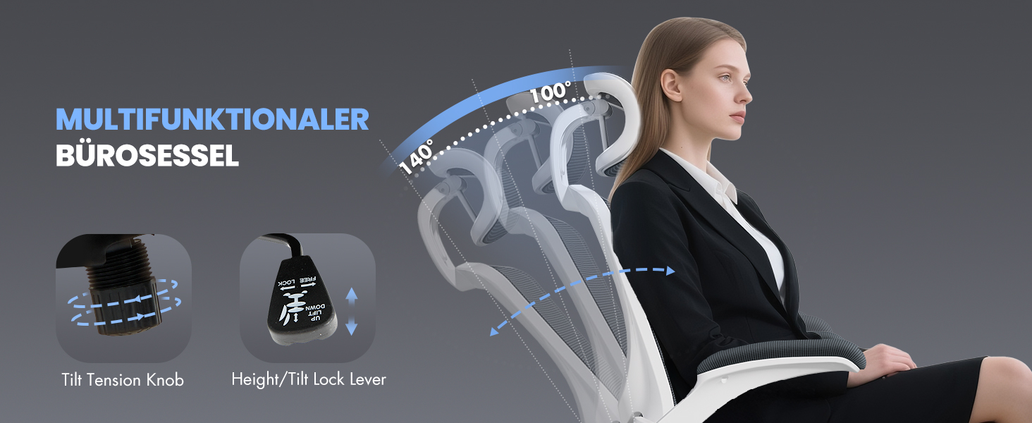 Офісне крісло Colamy з ергономічною підтримкою спини, регульованою підголівником та поперековою підтримкою, сітчасте, сірого кольору