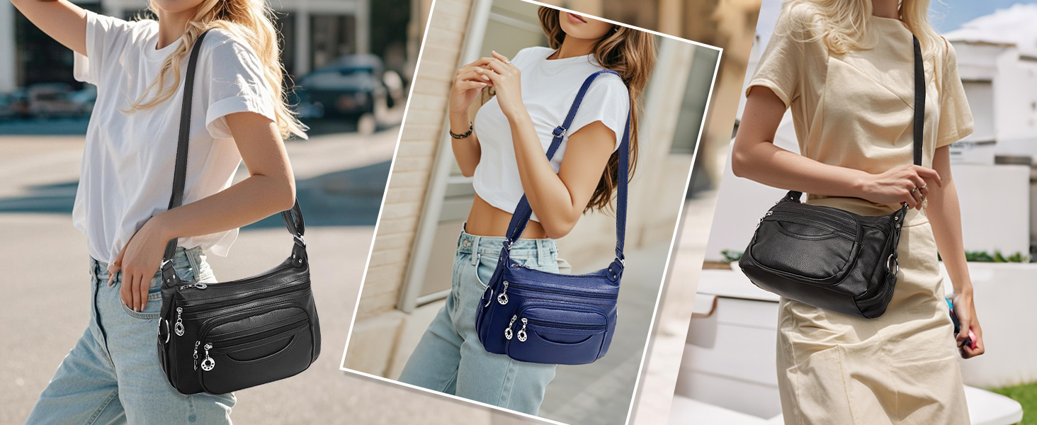 Сумка жіноча через плече NOTAG зі штучної шкіри, чорна: легка сумка-месенджер з декількома кишенями