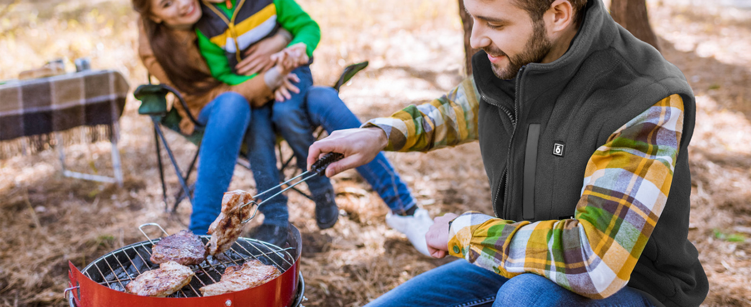 UNBON Гріюча жилетка з флісу, чоловіча жилетка з підігрівом, жилетка з Powerbank 10000mAh USB, 3 режими нагріву, 6 зон нагріву (M, сіра)