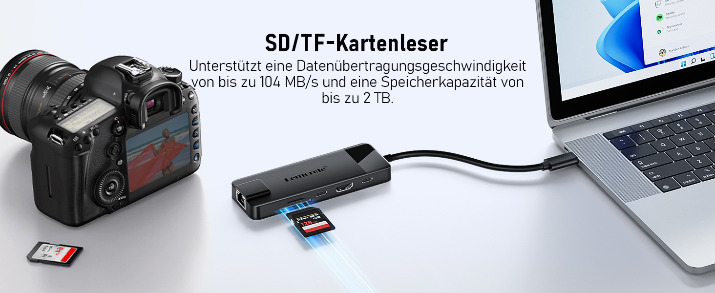 Lemorele USB-C Док-станція 10-в-1: Gigabit Ethernet, 4K HDMI, 4x USB 3.0/2.0, 100W PD, SD/TF, для MacBook/Dell/HP/Lenovo/Asus