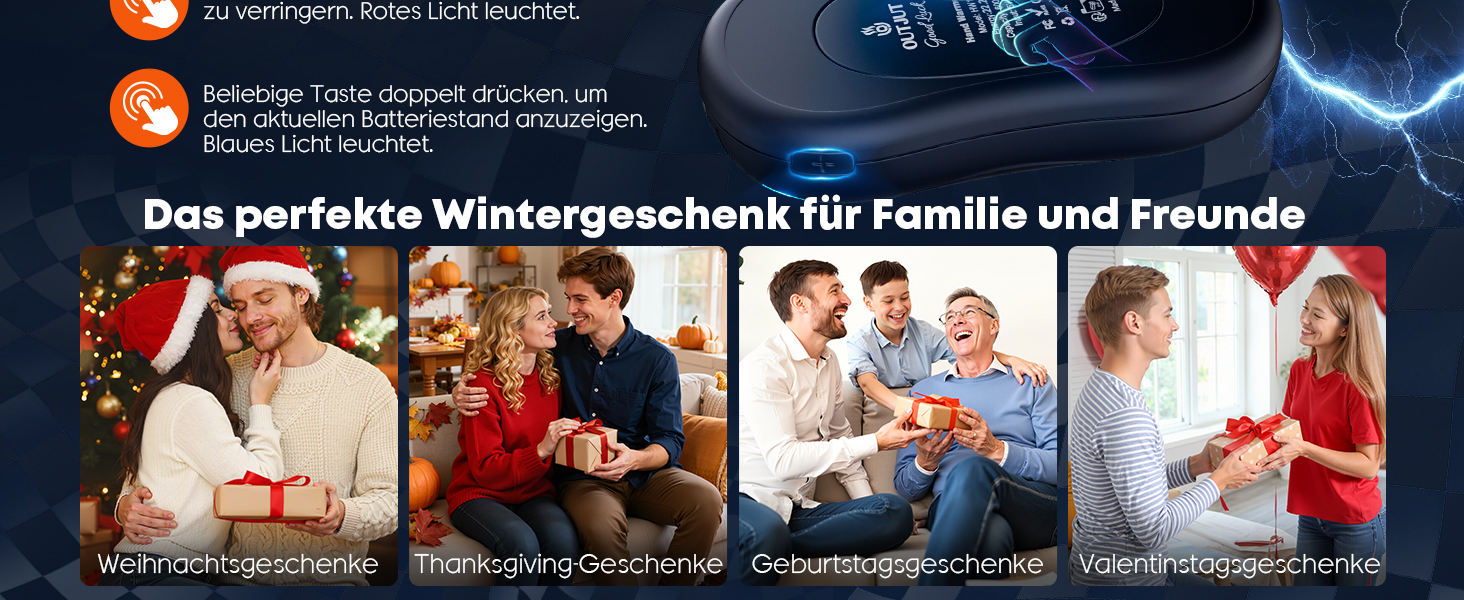 Електричний гріє для рук 2 шт., 12000 мАг, з магнітною двосторонньою системою підігріву та цифровим індикатором температури та заряду батареї, для відпочинку на природі/кемпінгу, чорний