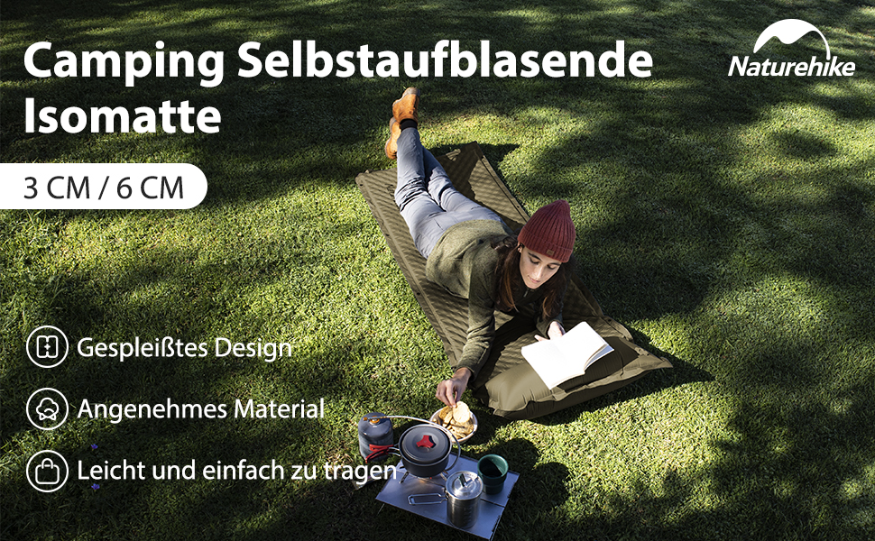Каремат Naturehike самонадувний з подушкою, комбінований двомісний, ультралегкий, 3 см, армійний зелений, для кемпінгу та подорожей