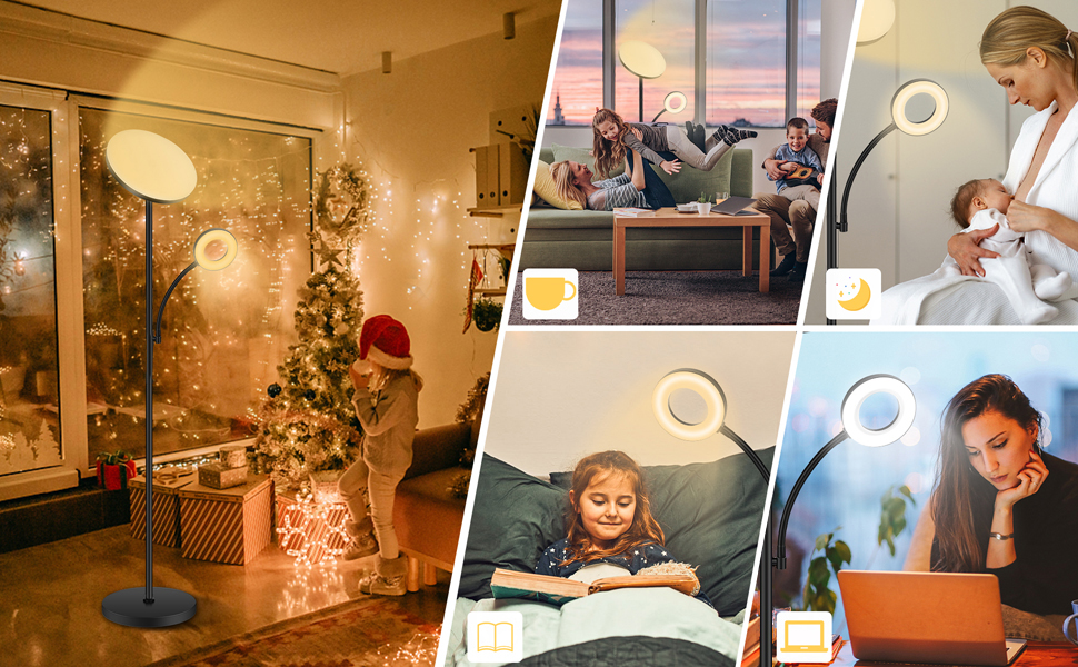 Стельовий LED-прожектор 42W з регулюванням яскравості та лампою для читання, 4200LM, 2700K-6500K, дистанційне керування, сенсорне управління, сучасна підлогова лампа для вітальні, спальні, офісу