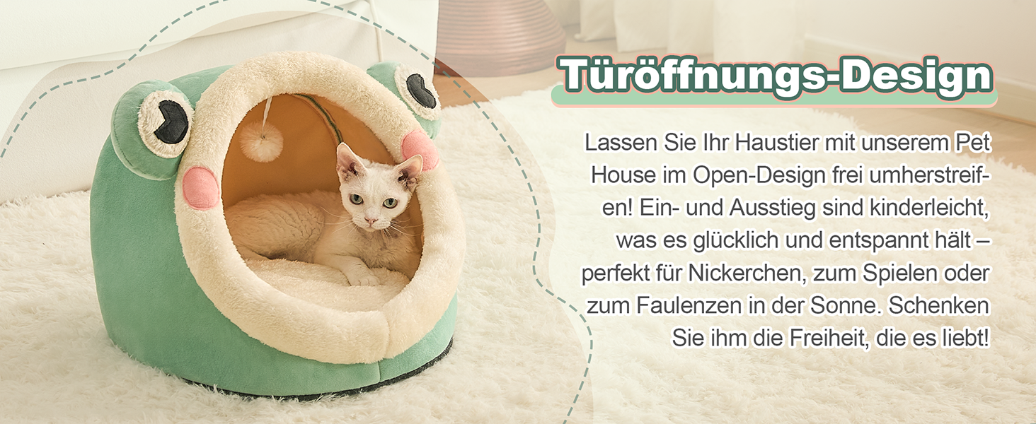 Кішечка Будиночок-Печера для Кішок, М'яке Ліжко-Печера для Кішок, Зелений, Розмір M (38x37x32 см), з Нековзним Дном та Знімним Матрацом
