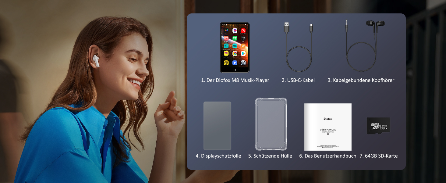 MP3 плеєр 96GB з Bluetooth, Wi-Fi, Android 13.0, Spotify, FM-радіо (чорний)