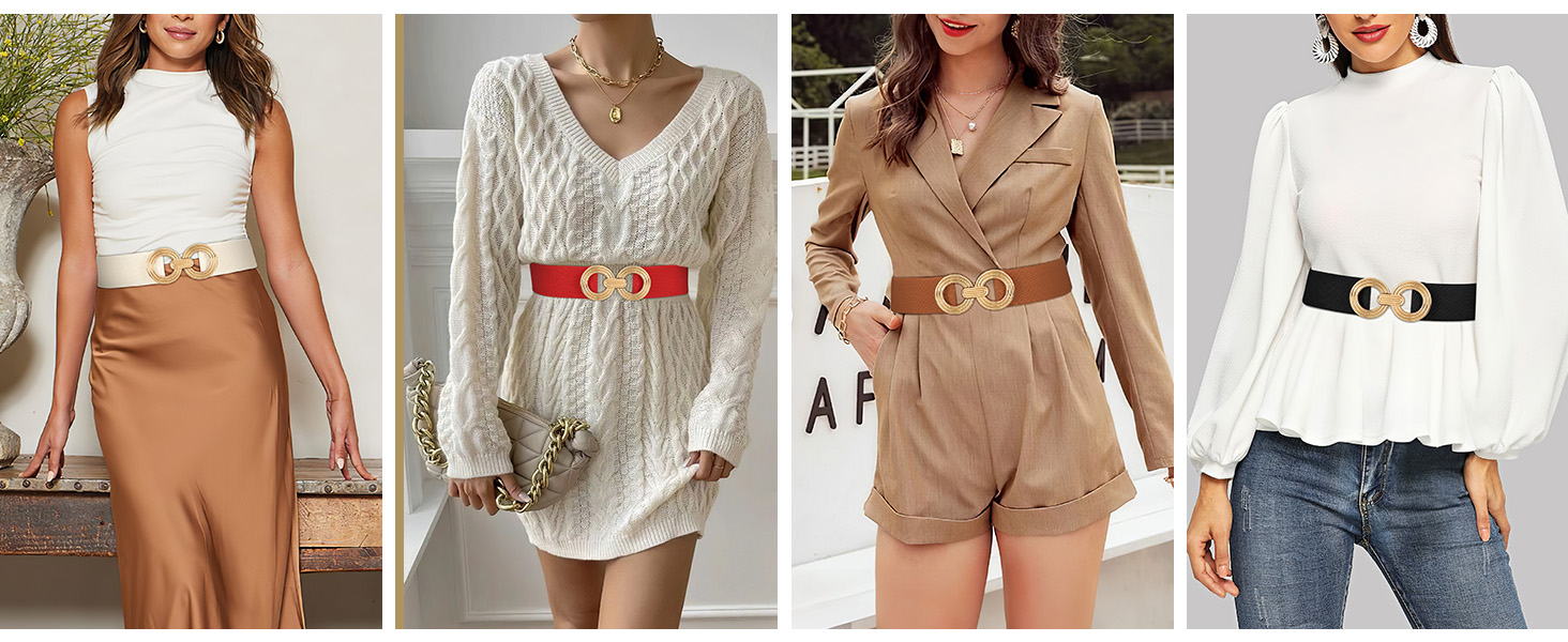 Жіночий широкий еластичний пояс JasGood з золотою пряжкою, чорний, L (81-90 см)