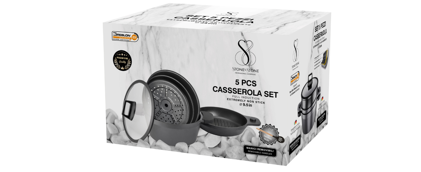 Набір сковорідок Stone&Stone (4 шт.): 20, 24, 28, 32 см. Супер антипригарне покриття, індукційні, газові, алюмінієві, сталеві, професійні. З німецьким покриттям, 4 кришки, 4 аксесуари, без PFAS (пароварка 24 см)