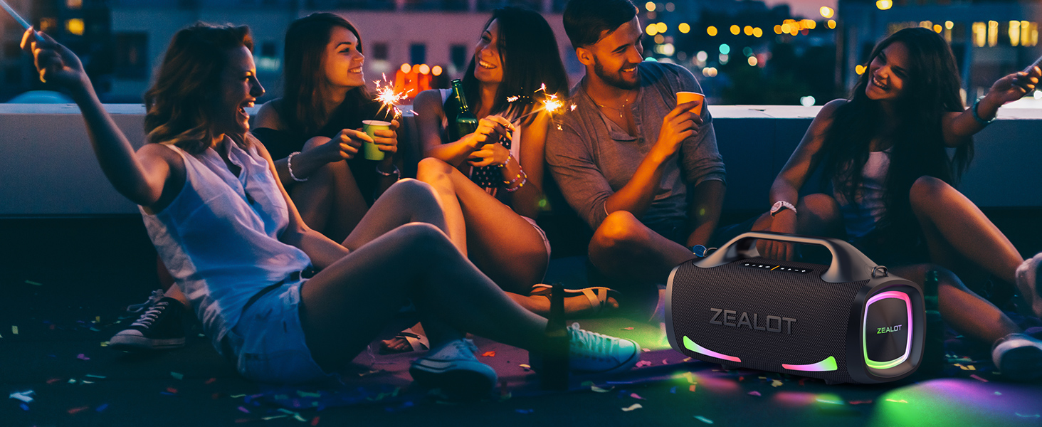 ZEALOT Bluetooth колонка 100W, XBass, Bluetooth 5.2, USB-C, 24000mAh, IPX6 водонепроникна, для кемпінгу, пляжу, басейну, саду - Чорна
