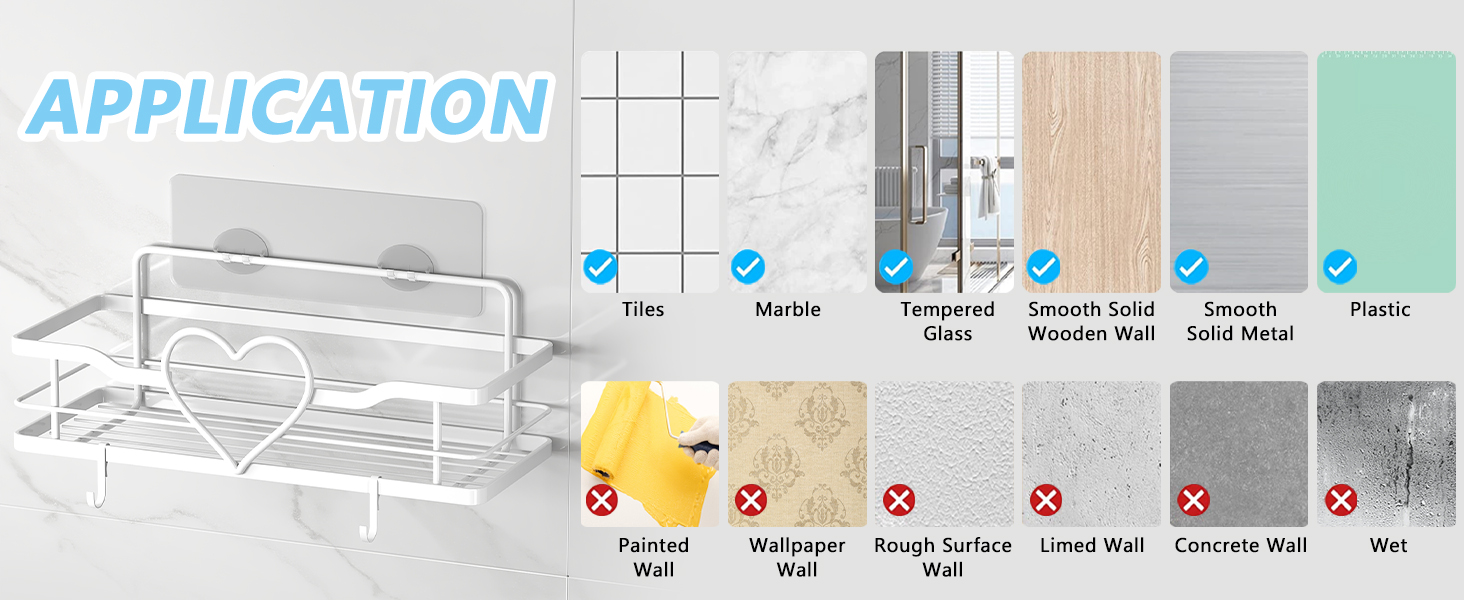 Двосекційна поличка для душу без свердління з 4 гачками, органайзер для шампуню та мила, поличка для ванної кімнати (11.5 см, білий)