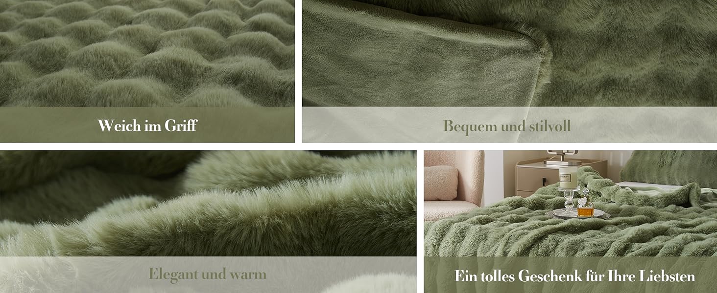 М'яка плюшева ковдра Luofanfei 180x200 см, салатово-кремовий колір, з ефектом 
