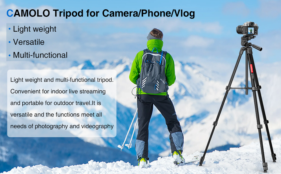 Штатив для камери CAMOLO 67' з сумкою: для фото та відеозйомки, YouTube, Vlogging, DSLR, Android, iPhone
